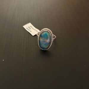 Elegant Aurora Opal Stone Ring, Sterling silver, Size 9